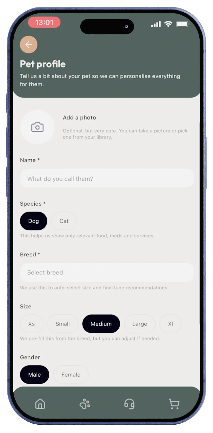 Create your pet profile.
